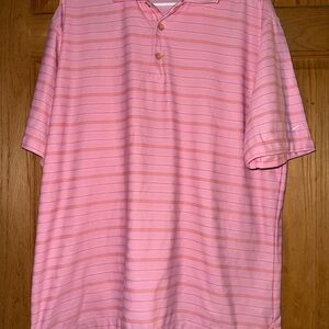 Nike Men's Pink Striped Polo Shirt golf dri fit